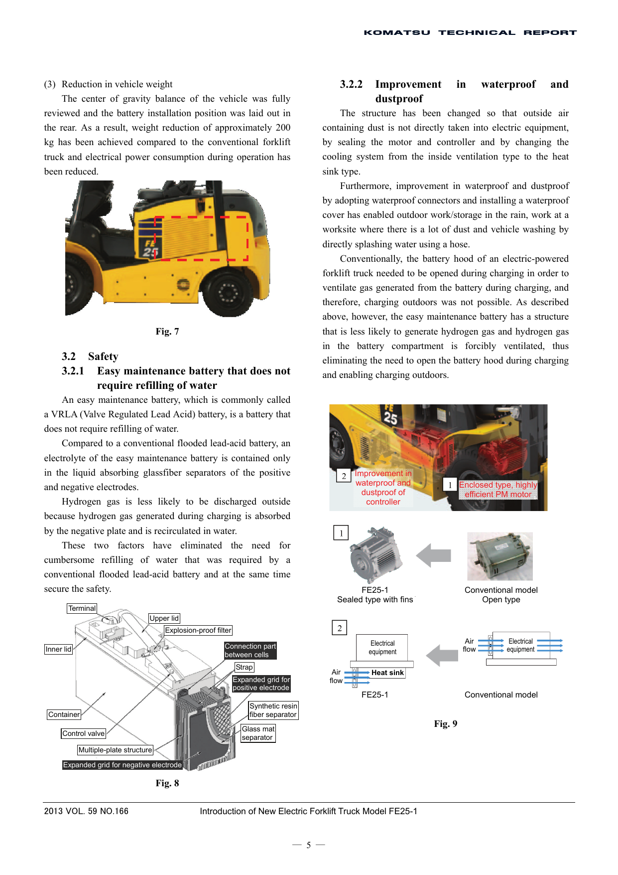 Sơ đồ pin VRLA, motor và giải pháp chống nước chống bụi trên xe nâng điện Komatsu FE25-1